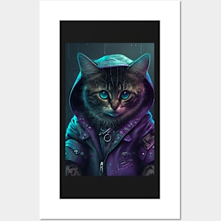 Cool portrait of a Cyber future Cat Posters and Art